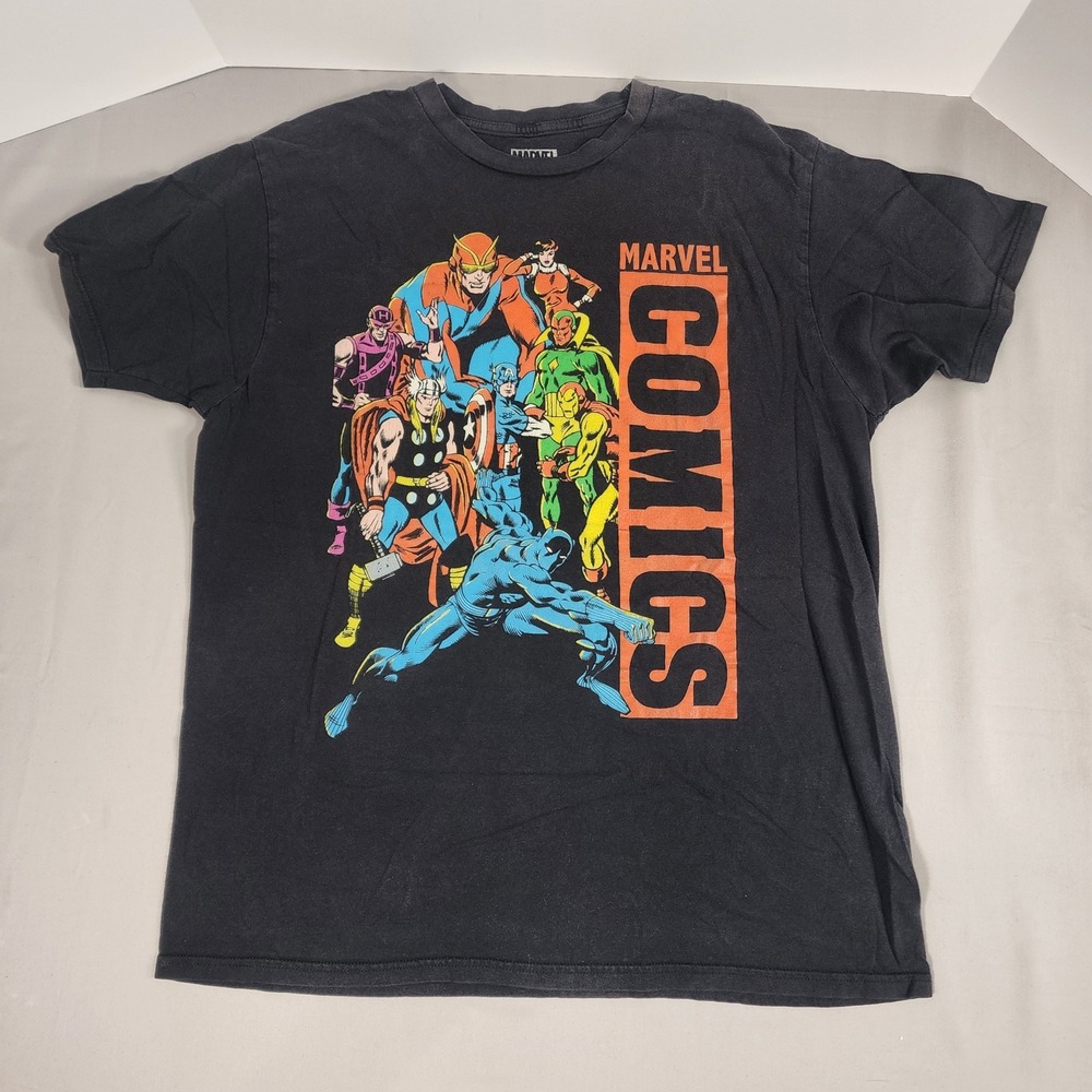 Marvel T-Shirt Men Large Black Good Graphic Avengers Retro Tee